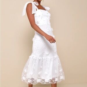 Lulus Divinely Adored White Embroidered Floral Tie-Strap Midi Dress